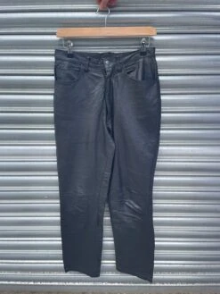 1990s Black Leather Trousers. UK 8-12. True Vintage, Nineties, Grunge, Rock, Glamour, Party, Evening, Second Hand, Preloved, UK8 UK10 UK12
