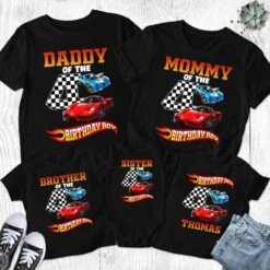 Personalized Car Birthday Family T-Shirt, Hot Racing Cars Birthday Boy Shirt, Cars Birthday Gift For Son Shirt, Family Party Theme Gifts RE