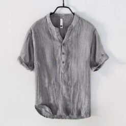 Summer Men's Short-sleeved Linen T-shirt, Vintage V-neck Button-down Shirt, Loose Casual Linen T-shirt 9 Summer Men's Short-sleeved Linen T-shirt, Vintage V-neck Button-down Shirt, Loose Casual Linen T-shirt -Fashion Clothing Store il fullxfull.5054287991 13x0