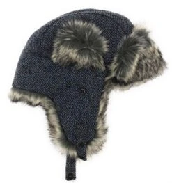 Harris Tweed Trapper Hat - Handcrafted In Scotland, Blue Fleck Design - Size Medium - Scottish Heritage Style