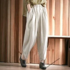 Beige Linen Tapered Pants Black Linen Baggy Pants Loose Elastic Waist Trousers Large Size Cotton Pants Cute Linen Clothing Boho Pants