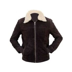 Men's Walking Dead Rick Grimes Brown Sherpa Suede Leather Jacket With Fur Collar