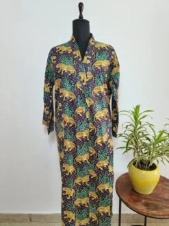 Pure Cotton Handprinted House Dressing Robe Kimono Lapelled Collar In Blue & Leopard Safari PintHouse Robe Comfy Men Robe/ Man Robe -Fashion Clothing Store il fullxfull.5076025300 lwu7