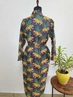 Pure Cotton Handprinted House Dressing Robe Kimono Lapelled Collar In Blue & Leopard Safari PintHouse Robe Comfy Men Robe/ Man Robe -Fashion Clothing Store il fullxfull.5076025316 2vog