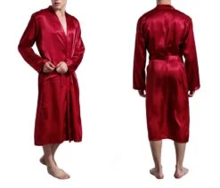 Mens Summer Kimono Soft Silk Bathrobe, Bridal Nightwear Gown Robe, V Neck Satin Rayon Robe, Bride Comfortable Robe, Vintage Y2k Inspire Robe