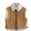 Handmade Women B3 Bomber Shearling Aviator Vintage Biker Sleeveless Real Leather Biker Vest