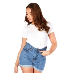 Jeans Shorts High Waisted Denim Mom Mid Blue Wash -Fashion Clothing Store il fullxfull.5086040979 dg6s