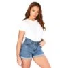 Jeans Shorts High Waisted Denim Mom Mid Blue Wash