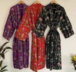 Red Floral Print Hand Made Kantha, 100% Cotton Bath Robe,Indian Hand Made Kantha,Cotton Kimono,Traditional Robe,Quilted Kimono,