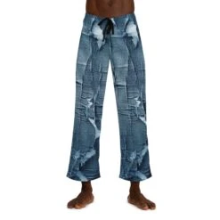 Distressed Blue Denim-Look: Edgy, Torn Fabric Design - Men's Pajama Pants (AOP) -Fashion Clothing Store il fullxfull.5096380388 kk1s