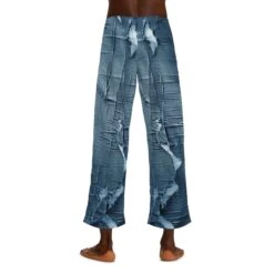 Distressed Blue Denim-Look: Edgy, Torn Fabric Design - Men's Pajama Pants (AOP) -Fashion Clothing Store il fullxfull.5096381972 3zew
