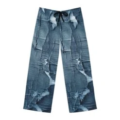 Distressed Blue Denim-Look: Edgy, Torn Fabric Design - Men's Pajama Pants (AOP) -Fashion Clothing Store il fullxfull.5096386950 nxgp