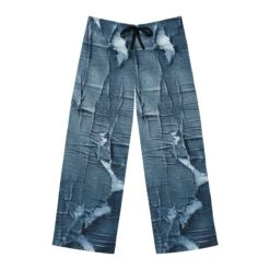 Distressed Blue Denim-Look: Edgy, Torn Fabric Design - Men's Pajama Pants (AOP) -Fashion Clothing Store il fullxfull.5096389188 s1u8