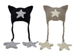 Handmade Crochet Cat Hat, Cat Ear Beanie, Cat Ear Hat In Choice Of Colours With Stars And Tassels