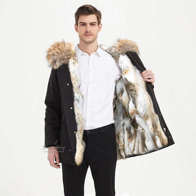 Men's Rabbit Fur Lined Parka With Real Fur Collar 4 Men's Rabbit Fur Lined Parka With Real Fur Collar - Image 4