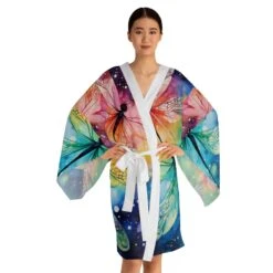 Robe Self Care Long Sleeve Vibrant Ice Dye Dragon Flies Kimono Robe -Fashion Clothing Store il fullxfull.5103466720 112n