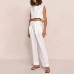 Linen Top And Linen Pants, Linen Pajama Set, Linen Sleeveless Top, Pant With Pockets, Linen Homewear, Loose Linen Blouse, Outfit Linen Set -Fashion Clothing Store il fullxfull.5106451084 awmv