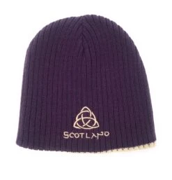 Scottish Heritage Beanie Hat Purple - Double Side - Premium Acrylic, Embroidered Saltire Flag, One Size, Cozy And Stylish!