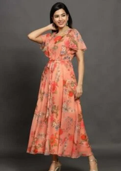 Indian Floral Print Long Kurti/gown, Gift For Her, Size Large 40 UK 12, Summer Dress, Maxi Dress