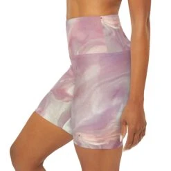 High Waisted Yoga Shorts (AOP) Cotton Candy Pink