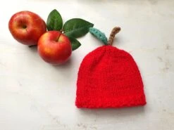 Knitted Baby Apple Beanie, Handmade Knit Red Apple Hat With Stalk And Leaves, Baby Halloween Fall / Autumn Hat, Knit New Baby Gift Hat.
