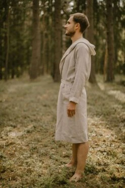 Baltic Linen Gift For Husband, Hooded Bathrobe, Anniversary Gift, Ethno-Modern Sauna Robe, Christmas Gift, Partner Gift, Gift For Father. -Fashion Clothing Store il fullxfull.5127621657 1loi