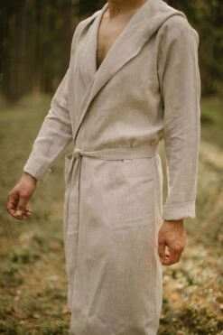 Baltic Linen Gift For Husband, Hooded Bathrobe, Anniversary Gift, Ethno-Modern Sauna Robe, Christmas Gift, Partner Gift, Gift For Father. -Fashion Clothing Store il fullxfull.5127622879 nekf