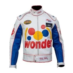 Wonder Bread The Ballad Of Ricky Bobby Talladega Nights, Motorcycle Jacket Men & Women, White And Blue Biker Costume Faux Leather Jacket
