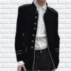 Men'shandmade BlackCotton Jacket Black Military Style Silver Piping,Men's Gothic Fashion Coat