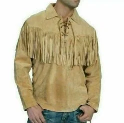 Mens Native American Leather Jacket Suede Handmade Indian Buckskin Red Indian Western Mountain Man Deerskin