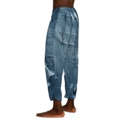 Distressed Blue Denim-Look: Edgy, Torn Fabric Design - Men's Pajama Pants (AOP) -Fashion Clothing Store il fullxfull.5144603013 clp0