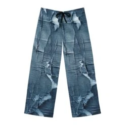 Distressed Blue Denim-Look: Edgy, Torn Fabric Design - Men's Pajama Pants (AOP) -Fashion Clothing Store il fullxfull.5144604223 q3vq