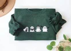 Ghost Embroidered Sweatshirt,Halloween Sweatshirt,Cute Ghost Hoodie,Autumn Clothing,Halloween Gift