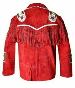 Men's Western American Style Red Contrast Suede Leather Jacket With Fringe & Beaded Bone Work -Fashion Clothing Store il fullxfull.5147114369 36v5