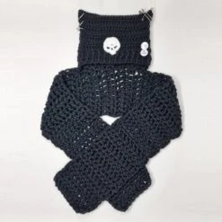Handmade Crochet Cat Hat, Cat Ear Beanie, Cat Hat In Black With White Skull And Scarf, Balaclava 17 Handmade Crochet Cat Hat, Cat Ear Beanie, Cat Hat In Black With White Skull And Scarf, Balaclava -Fashion Clothing Store il fullxfull.5148654540 edpa