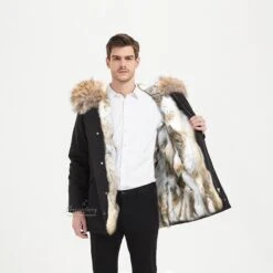 Men's Rabbit Fur Lined Parka With Real Fur Collar