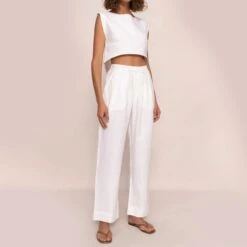 Linen Top And Linen Pants, Linen Pajama Set, Linen Sleeveless Top, Pant With Pockets, Linen Homewear, Loose Linen Blouse, Outfit Linen Set -Fashion Clothing Store il fullxfull.5154674431 k585