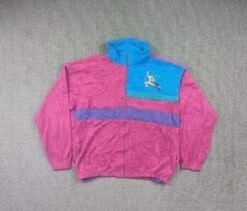 Fila Vintage Crazy Logo Fleece Jacket Pink Men's XXL Full Zip