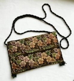 Antique Embroidered Flowers & Leaves Purse ~ Vintage 1920’s Cross Body Embroidery Bag