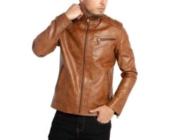 Men's Stand Up Collar Café Racer Motorcycle Biker Lightweight Brown Real Leather Jacket 8 Men's Stand Up Collar Café Racer Motorcycle Biker Lightweight Brown Real Leather Jacket -Fashion Clothing Store il fullxfull.5163190421 iuob