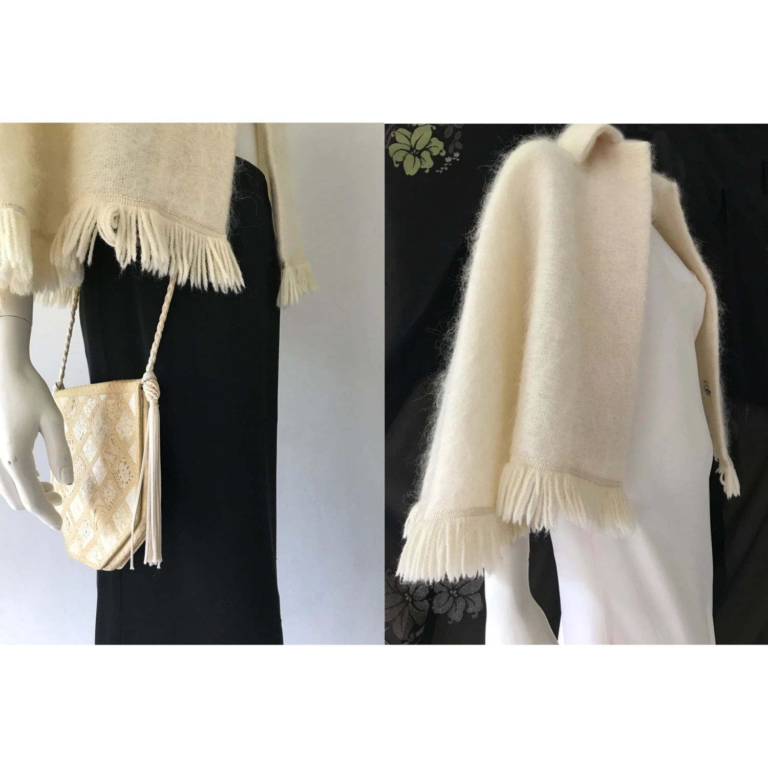 1970s Fluffy Cream Mohair Cape/ Vintage 1970’s Cream Mohair Wool Cape/ Vintage Fringed Mohair Cape/Scottish Mohair Cape 2 1970s Fluffy Cream Mohair Cape/ Vintage 1970’s Cream Mohair Wool Cape/ Vintage Fringed Mohair Cape/Scottish Mohair Cape - Image 2