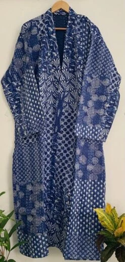 Blue Indigo Long-4 Hand Made Kantha/Robe,100% Cotton Bath Robe,Indian Hand Made Kantha,Cotton Kimono,Traditional Robe,Quilted Kimono, -Fashion Clothing Store il fullxfull.5167803986 mq0a