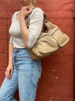 Y2K Slouchy Soft Beige Leather Shoulder Bag