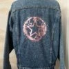 Rose Gold Star On Leafy Circle Upcycled Denim Jacket. Sustainable. Pre-loved. Oversized Small.