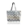 Blue And Beige Zigzag Colorful Bag, Woven Fabric Tote Bag, Textured Stylish Beach Bag