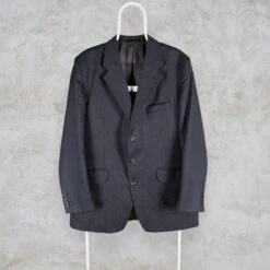 Burberry Striped Blazer Jacket Grey Wool 3 Button Pin Stripe Mens 44