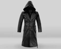 Handmade Men's Leather Duster, Genuine Cow Leather Mens Halloween Coat, Black Leather Steampunk Long Coat, Gothic Trench Coat For Mens