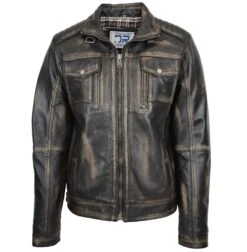 Dr560 Mens Urban Biker Style Leather Jacket Rub Off