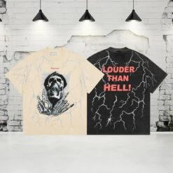 The Retro Represent T-shirt Thunder And Lightning Hat Skull Letter Print Casual Men And Women Couples