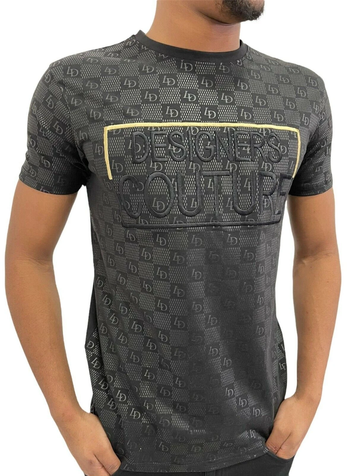 Mens Designer T Shirt, Couture Urban Hip Hop Tee Black 2 Mens Designer T Shirt, Couture Urban Hip Hop Tee Black - Image 2